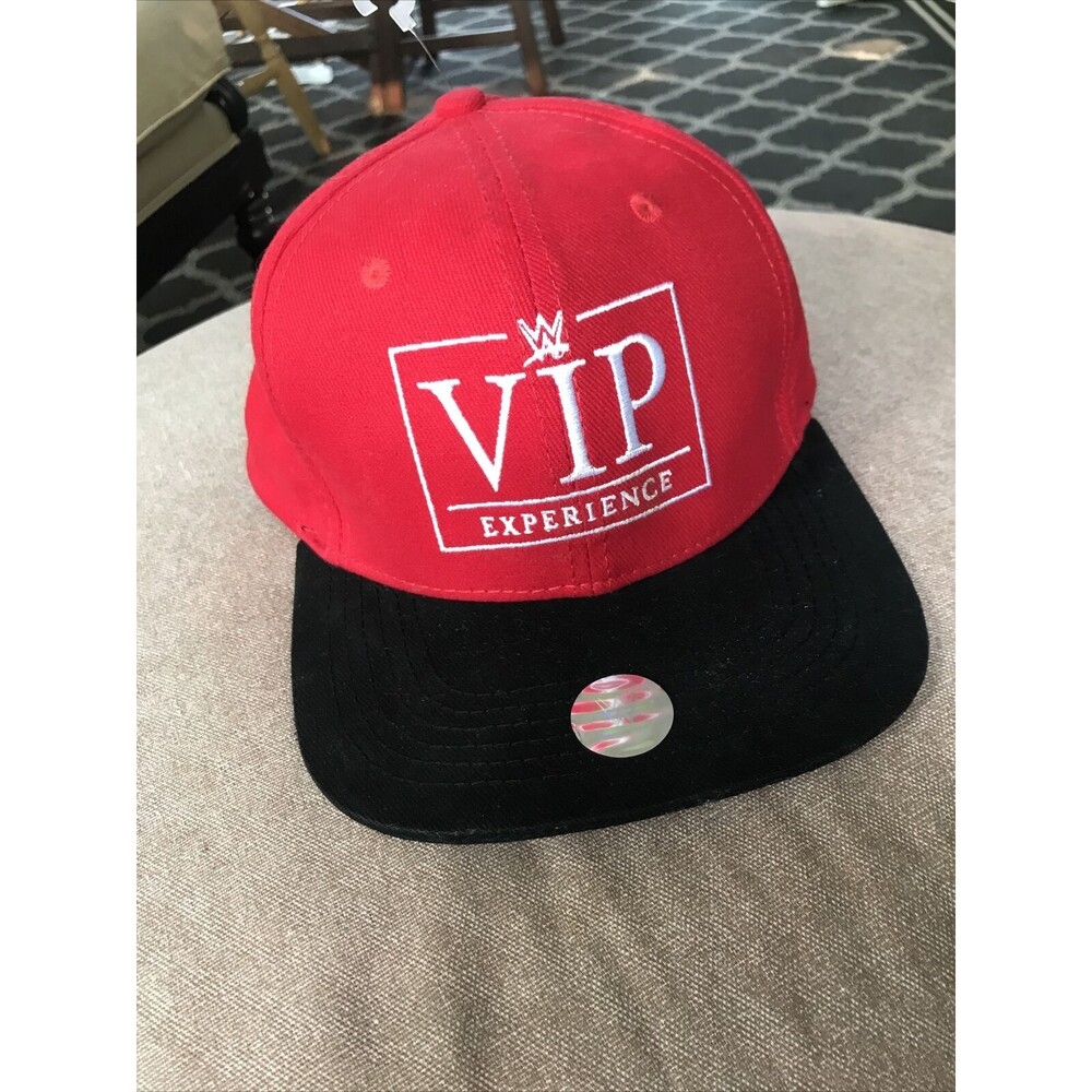 wwe vip Experience Trucker hat snapback hat Red Cap Black Rim Holo Sticker EUC